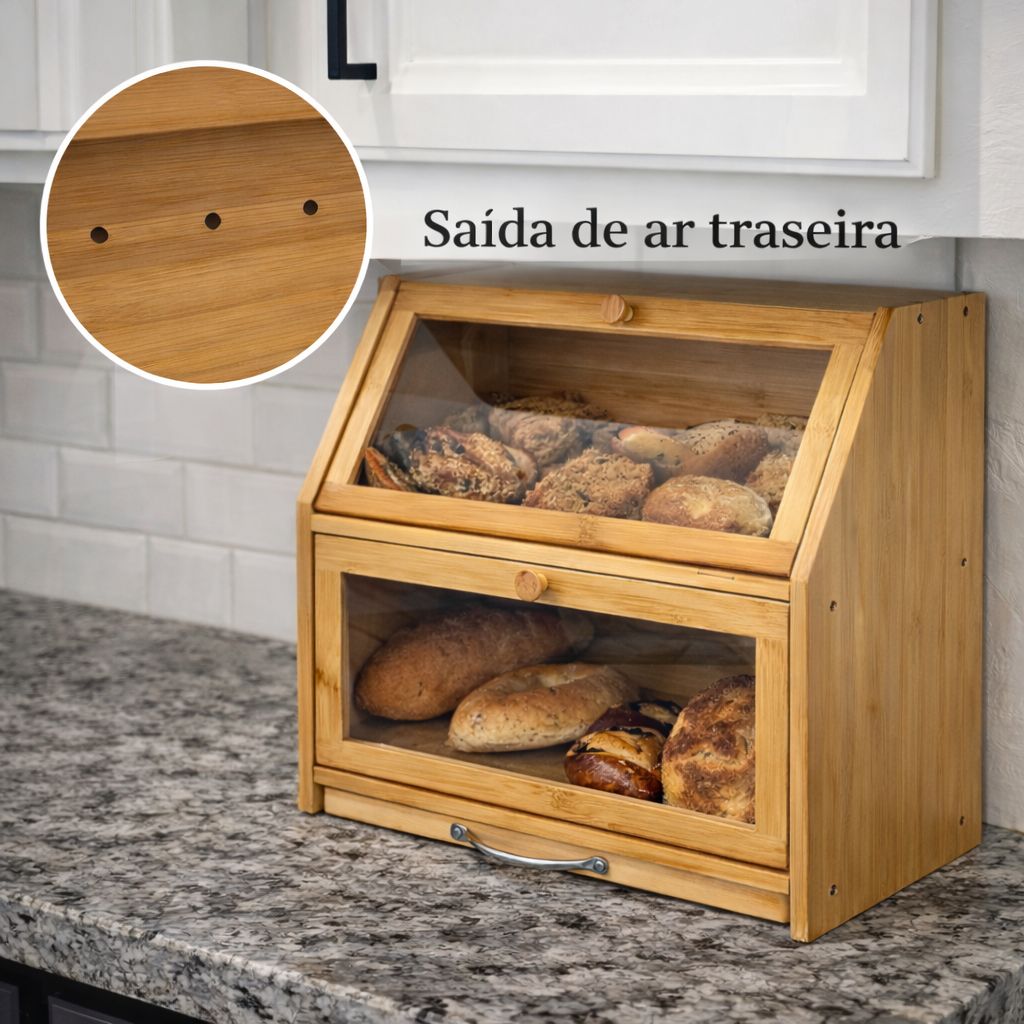 Porta-Pão Duplo com Tábua de Corte Integrada