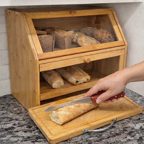 Porta-Pão Duplo com Tábua de Corte Integrada